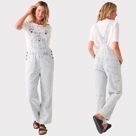 Faherty Pants - Faherty Women's Topsail Classic Overall Jumpsuit Carpenter Railroad Stripe Sz S